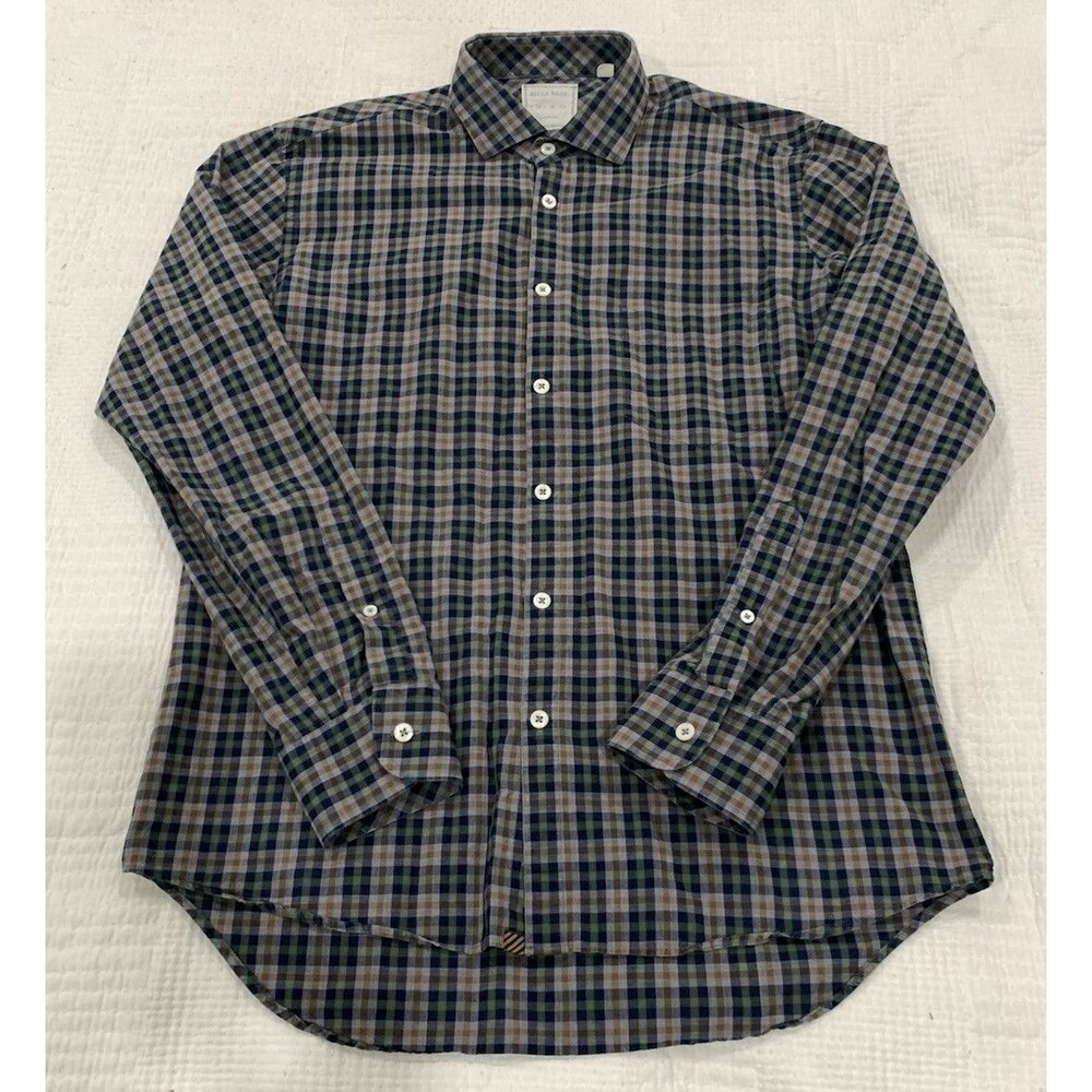 Billy Reid Mens M Standard Cut Long Sleeve Button Down Plaid Shirt Blue Orange